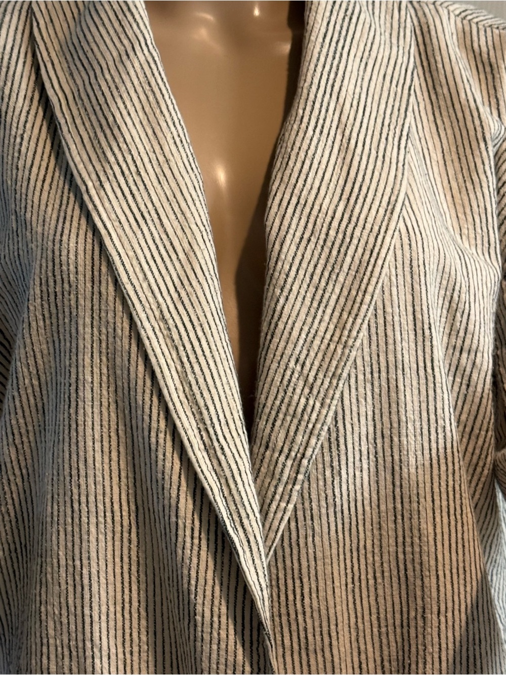 Eileen Fisher Natural Black Striped Cotton Open Front Jacket S M Oversized - Picture 5 of 13